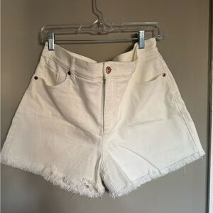 LOFT White High Waist Shorts with Distressed Hem
